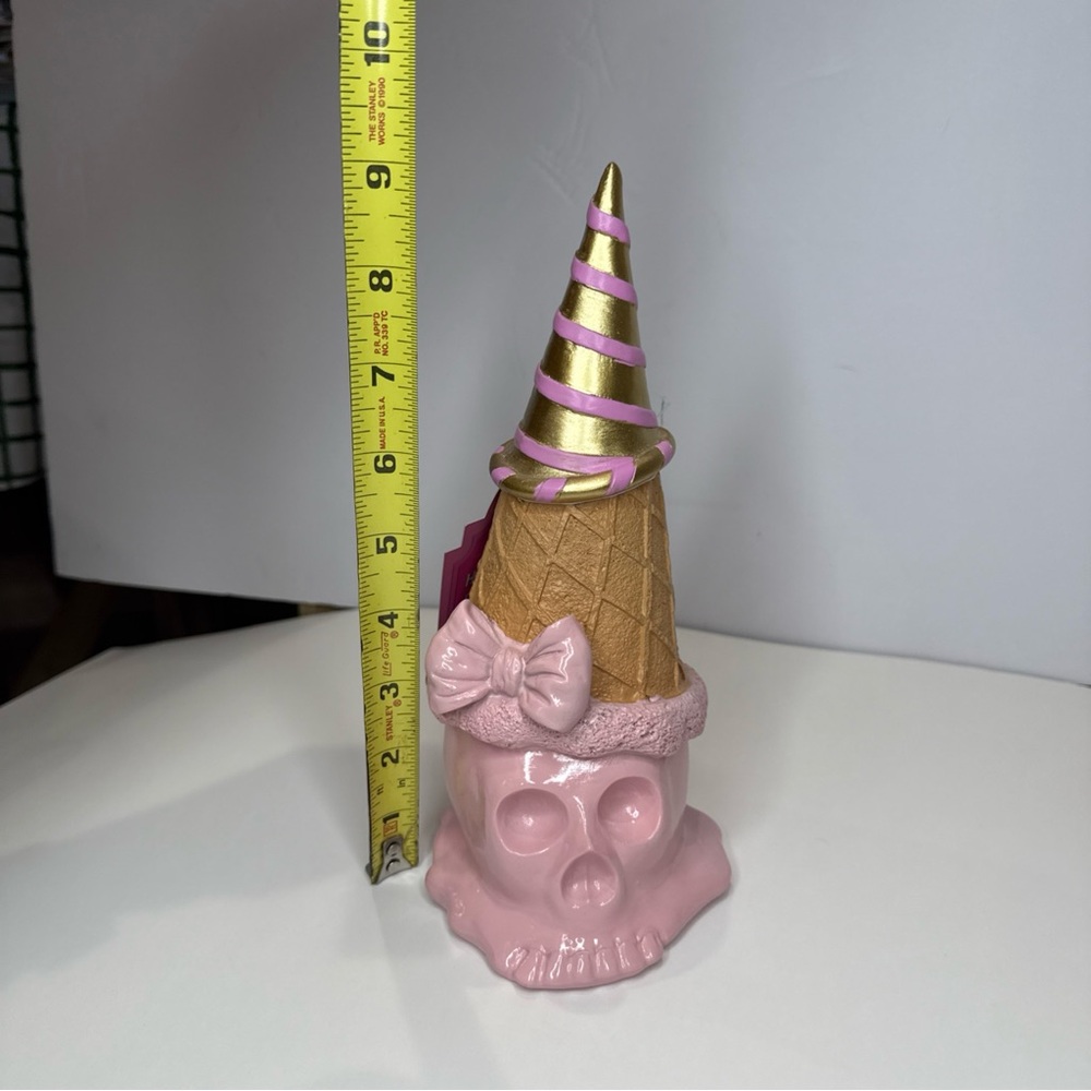 HERE LIES SUMMER Pink Skull & Bow Ice Cream Cone Halloween Summerween Decor NWT - Picture 15 of 15